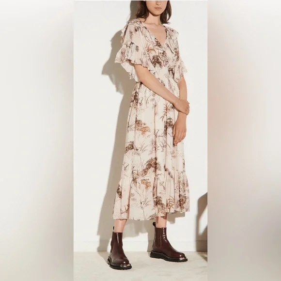 Sandro Paris Marro Ruffled Elephant Toile Midi Dress NWT $490 Size S - Picture 8 of 12